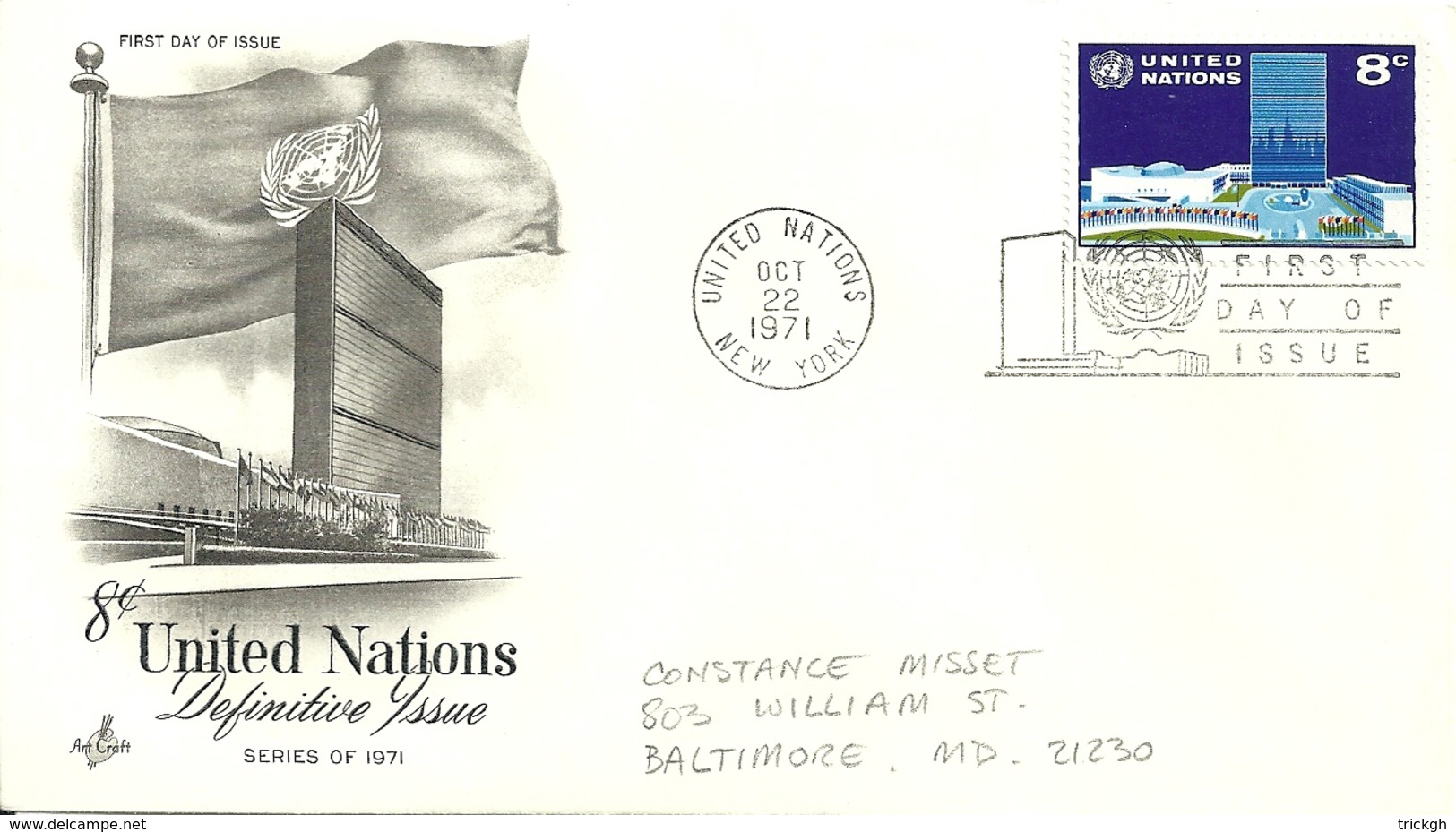 United Nations New York 1971 >> Baltimore MD USA - FDC