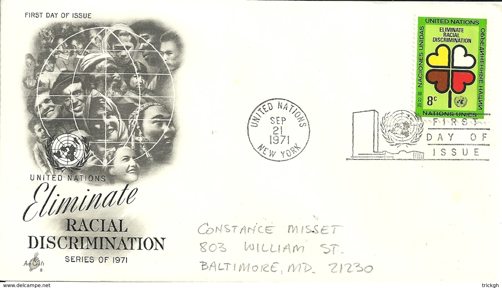 United Nations New York 1971 >> Baltimore MD USA - FDC