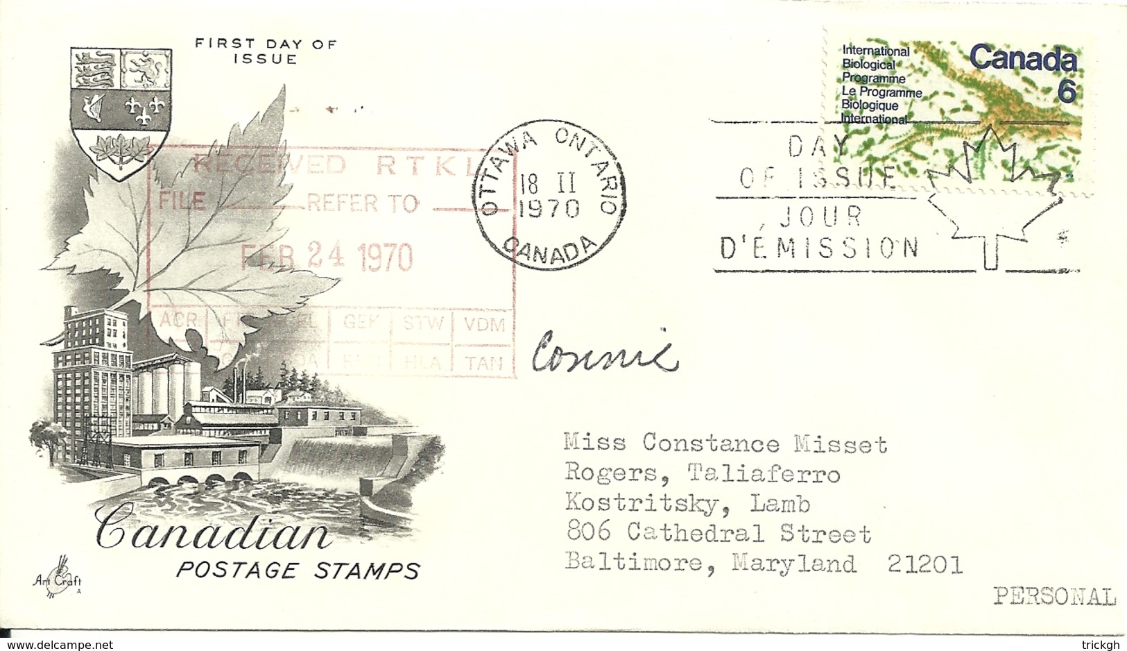 Ottawa 1970 >> Baltimore MD USA - Lettres & Documents