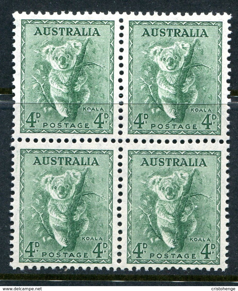 Australia 1937-49 KGVI Definitives (p.13½ X 14) - 4d Koala Block Of 4 LHM (SG 170) - Mint Stamps