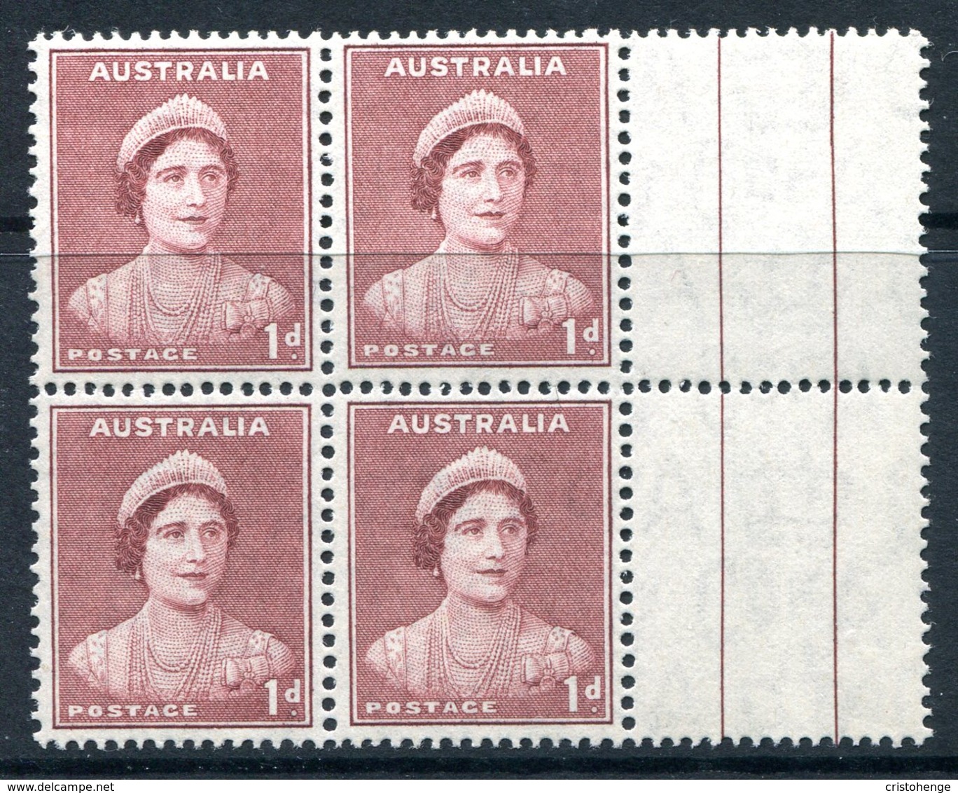 Australia 1937-49 KGVI Definitives (p.15 X 14) - 1d Queen Elizabeth Block Of 4 MNH (SG 181) - Mint Stamps