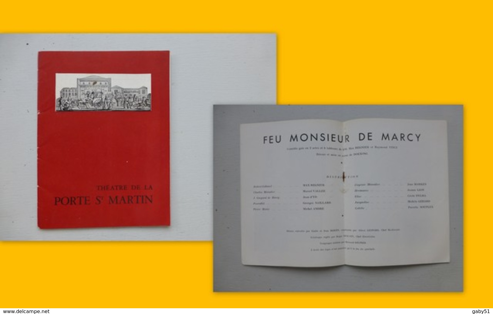 Théâtre Porte Saint-Martin, Paris, Programme "Feu Monsieur De Marcy"  ; L01 - Auteurs Français