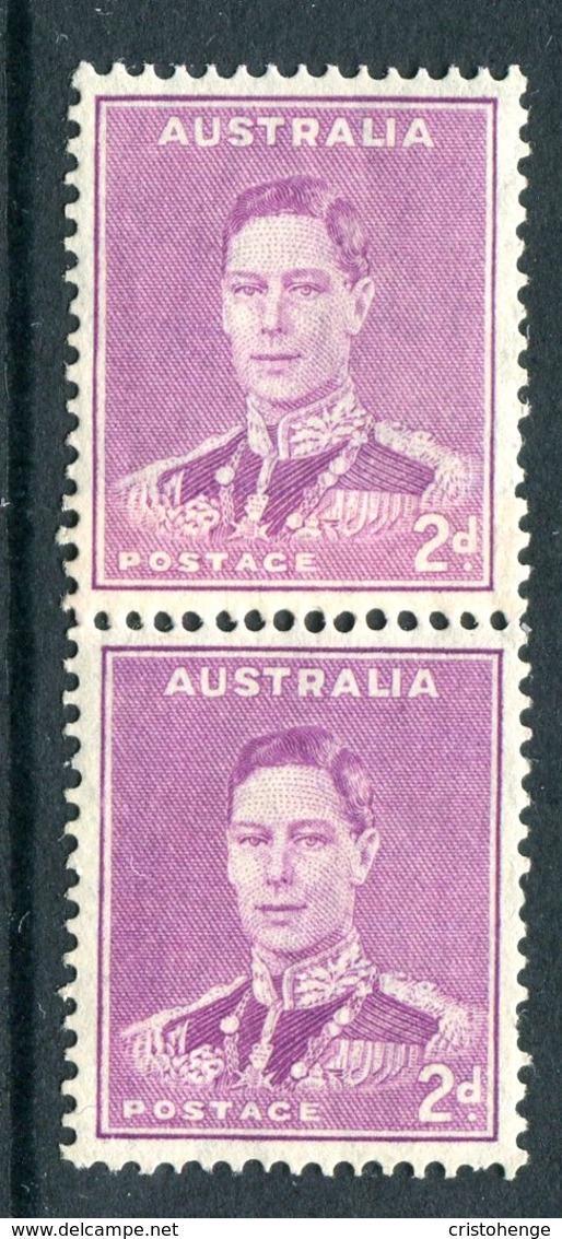 Australia 1937-49 KGVI Definitives (p.15 X 14) - 2d King George VI Coil Join Pair LHM (SG 185a) - Mint Stamps