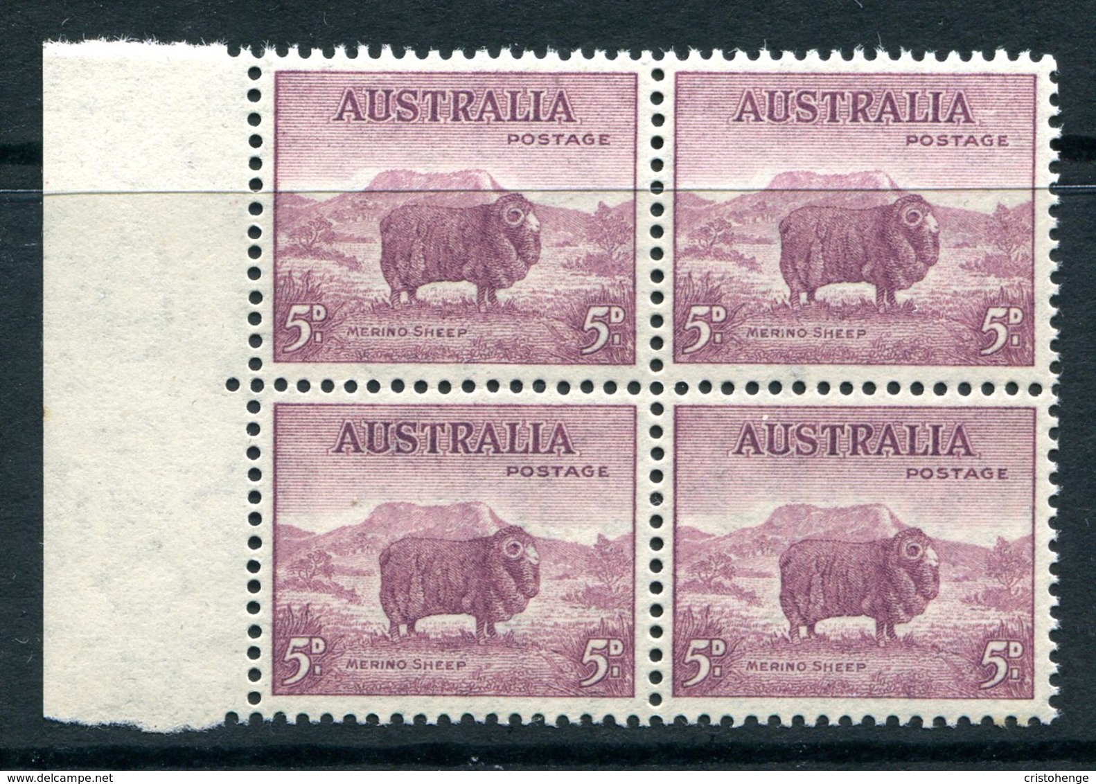 Australia 1937-49 KGVI Definitives (p.15 X 14) - 5d Merino Lamb - Block Of 4 MNH (SG 189) - Mint Stamps