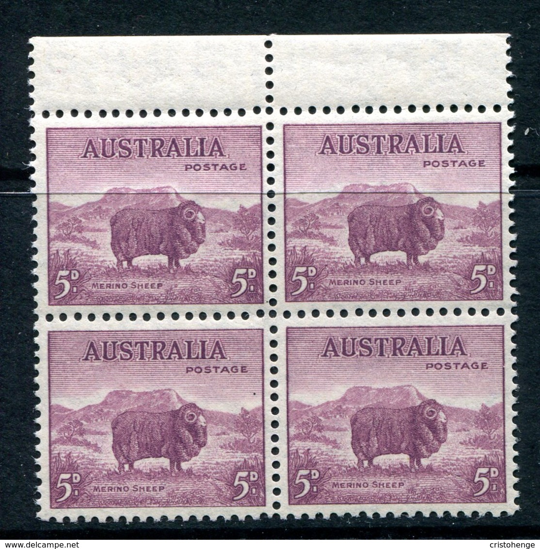 Australia 1937-49 KGVI Definitives (p.15 X 14) - 5d Merino Lamb - Block Of 4 MNH (SG 189) - Mint Stamps