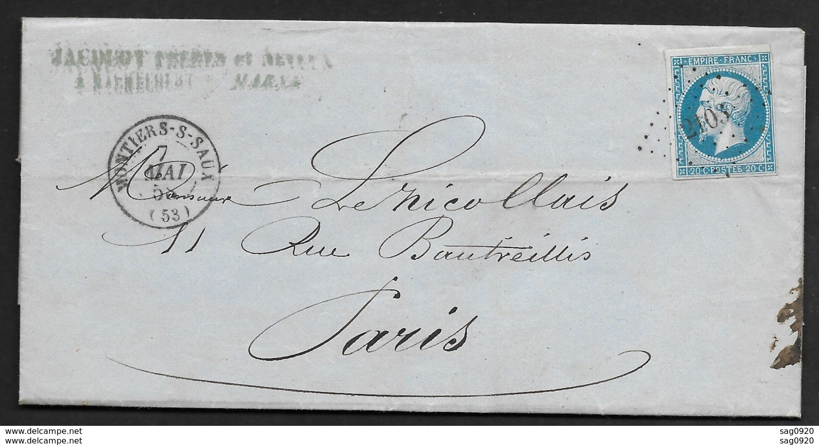Meuse-Lettre-Petit Chiffre 2103 De Montiers Sur Saulx Sur N° 14A - 1849-1876: Classic Period