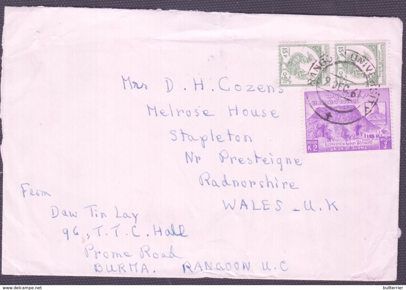 BURMA / MYANMAR - 1961 -  COVER TO RADNORSHIRE  WALES - Myanmar (Burma 1948-...)