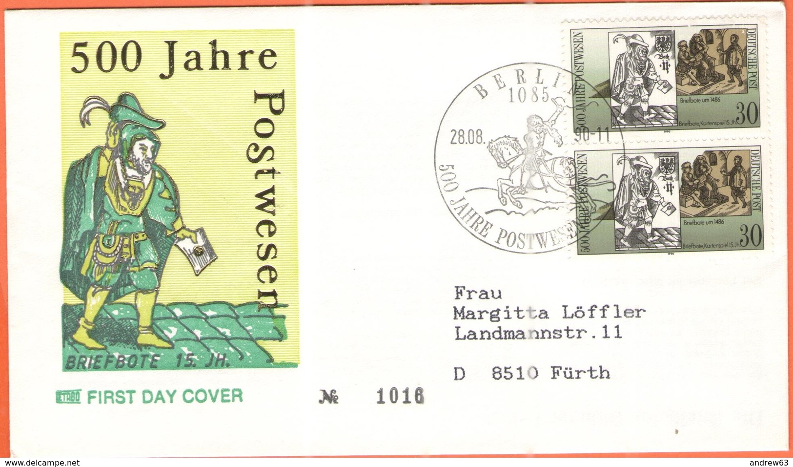 GERMANIA - GERMANY - Deutschland - ALLEMAGNE - 1990 - 2 X 30 500 Jahre Postwesen - Berlin - FDC - Viaggiata Da Berlin Pe - Altri & Non Classificati