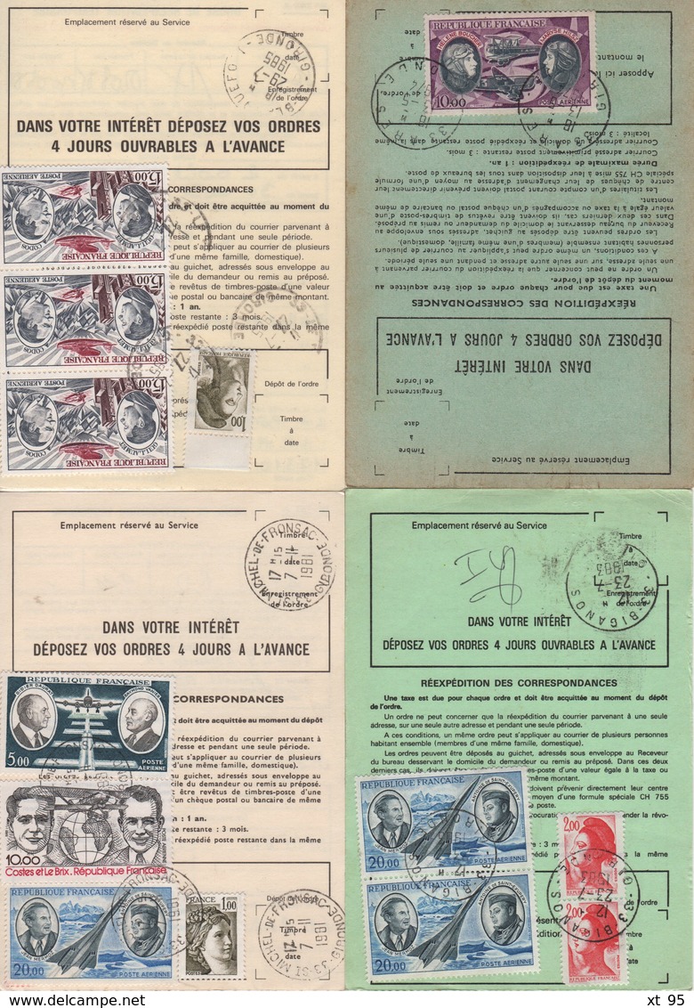 Lot De 4 Ordres De Reexpedition Differents (2 Temporaires + 2 Definitives) - Gironde - Voir Scan - 1961-....