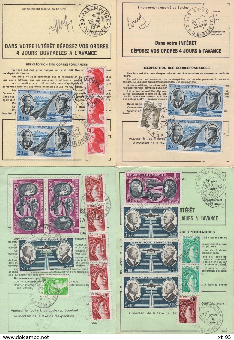 Lot De 4 Ordres De Reexpedition Differents (2 Temporaires + 2 Definitives) - Gironde - Voir Scan - 1961-....