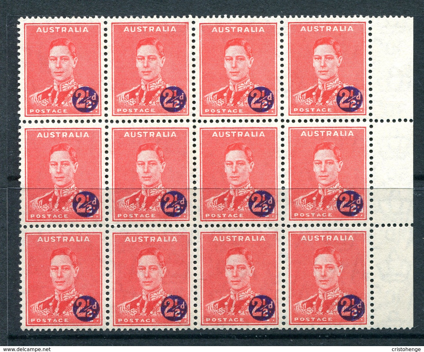 Australia 1941 KGVI Definitive Surcharges - 2½d On 2d King George VI - Block Of 12 MNH (SG 200) - Mint Stamps