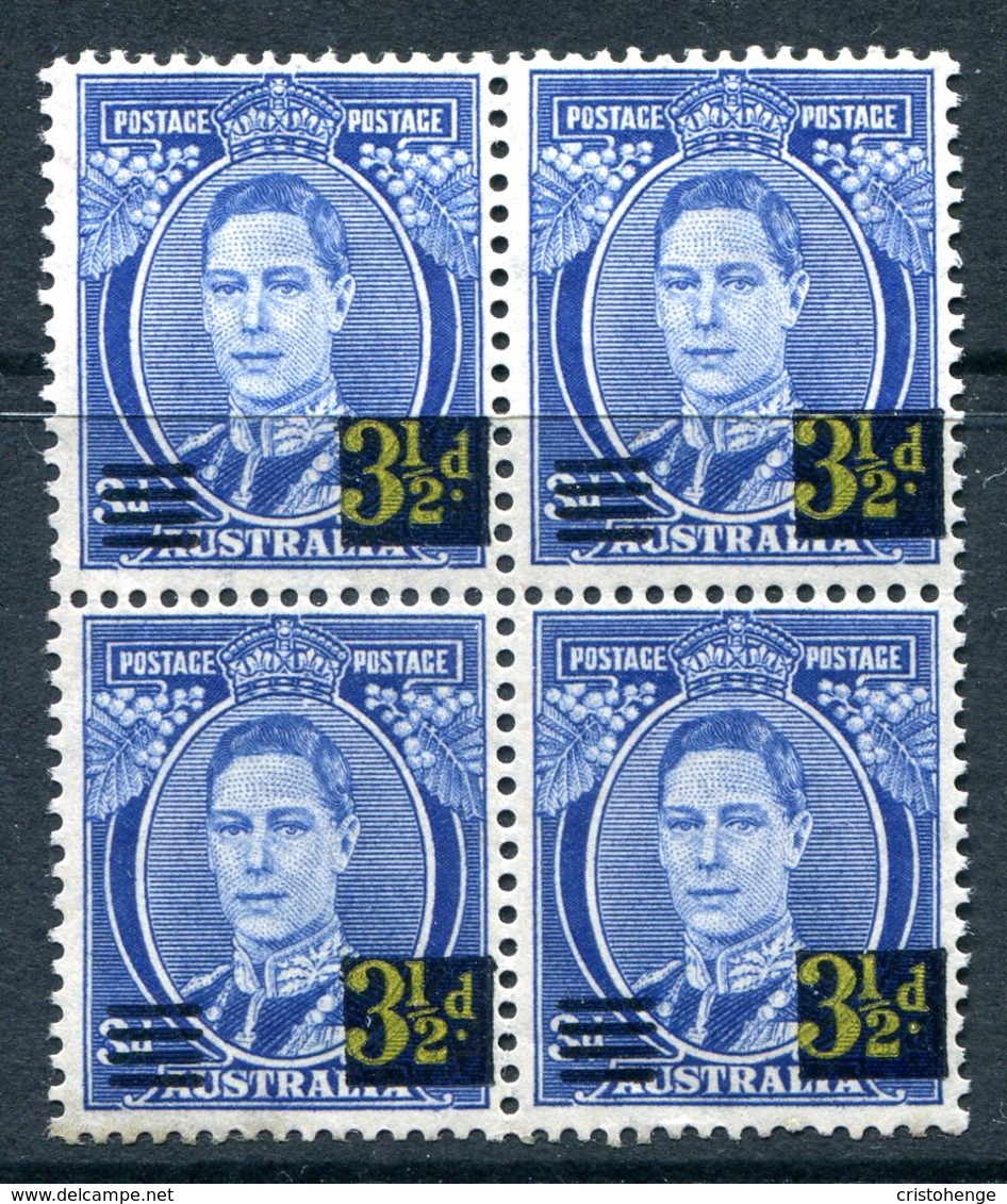 Australia 1941 KGVI Definitive Surcharges - 3½d On 3d King George VI - Block Of 4 HM (SG 201) - Mint Stamps