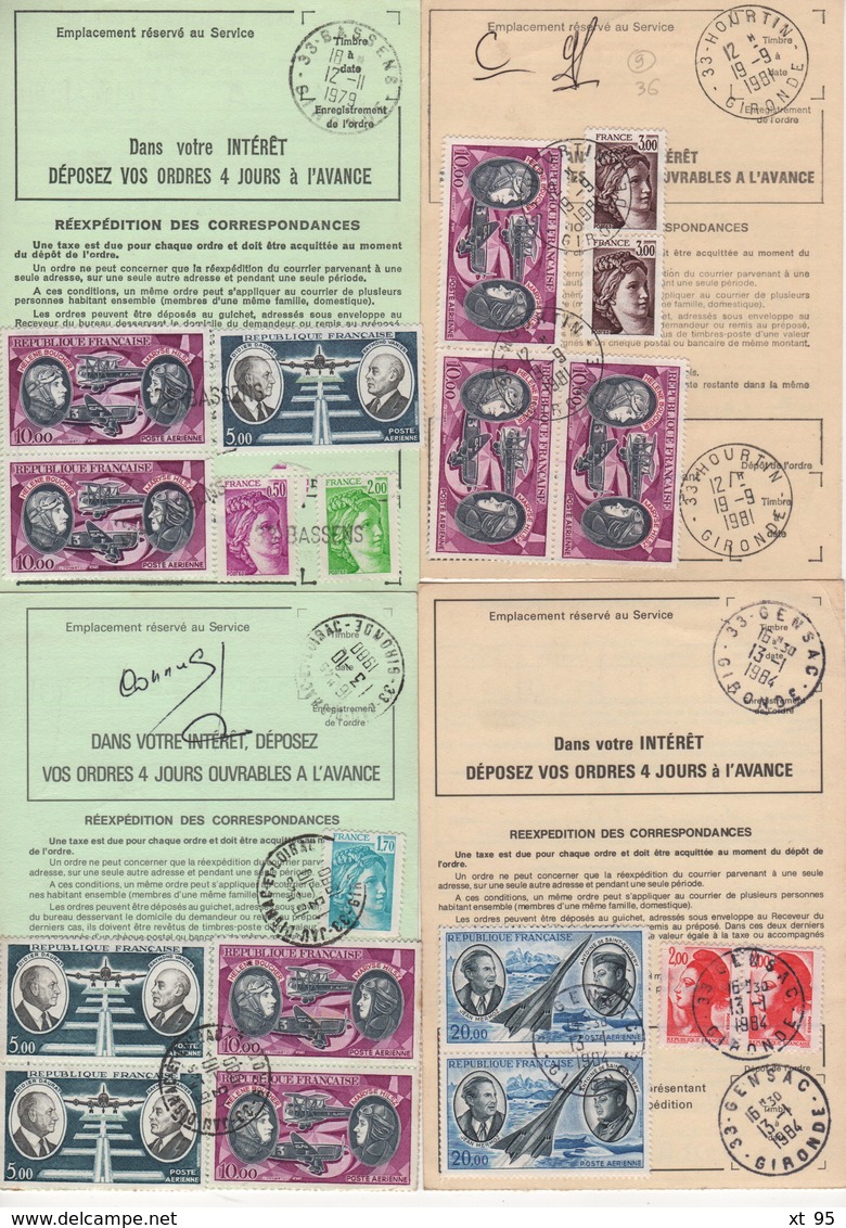 Lot De 4 Ordres De Reexpedition Differents (2 Temporaires + 2 Definitives) - Gironde - Voir Scan - 1961-....