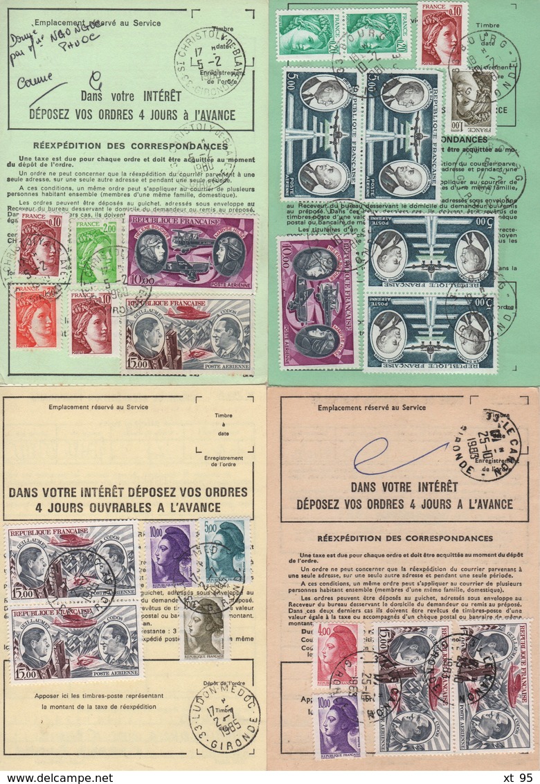 Lot De 4 Ordres De Reexpedition Differents (2 Temporaires + 2 Definitives) - Gironde - Voir Scan - 1961-....