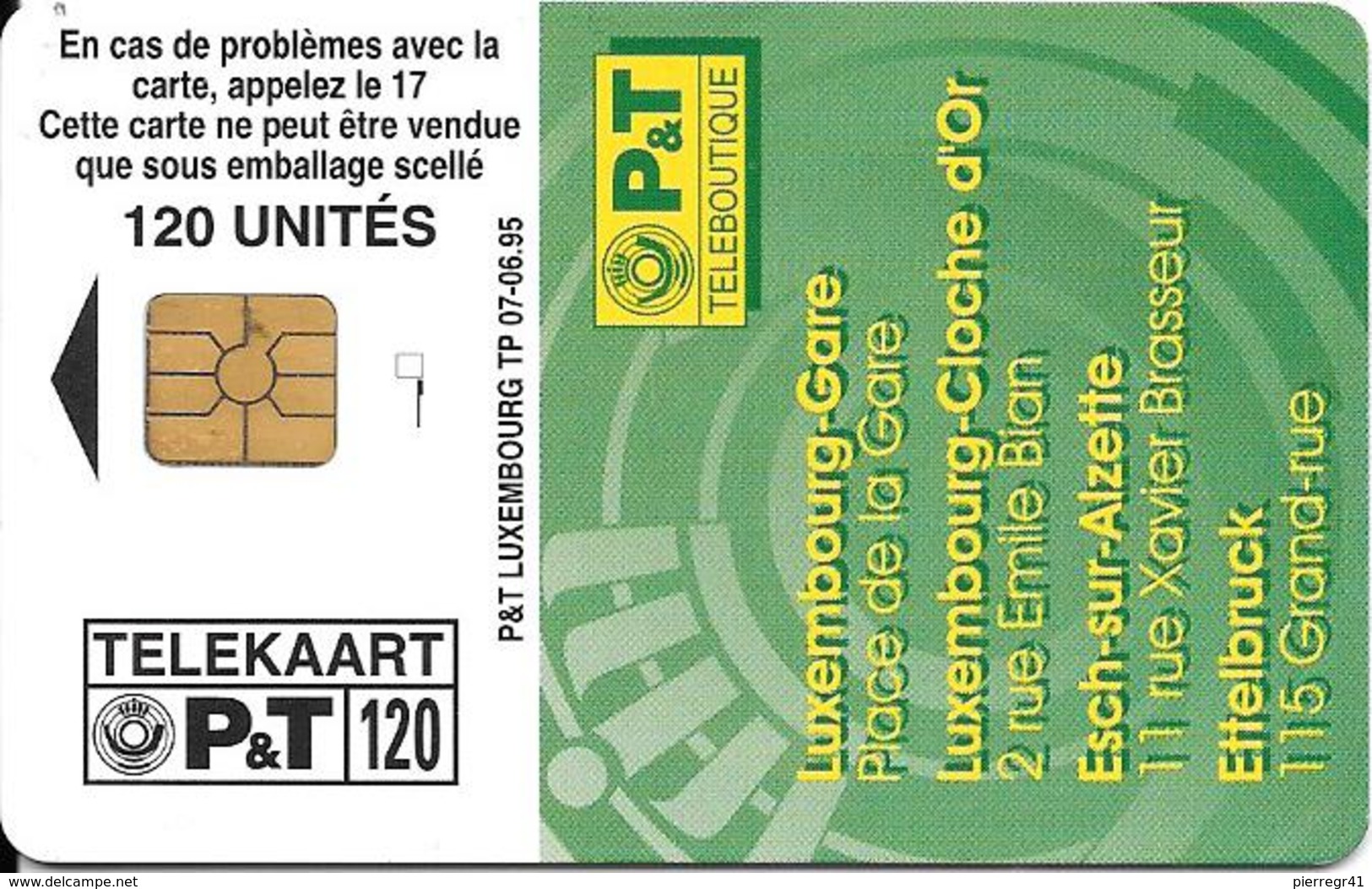 CARTE-PUCE-LUXEMBOURG-120U-TP07A-OR4-06/95-TELEBOUTIQUE -V° Sans N° Série-TBE - Luxembourg