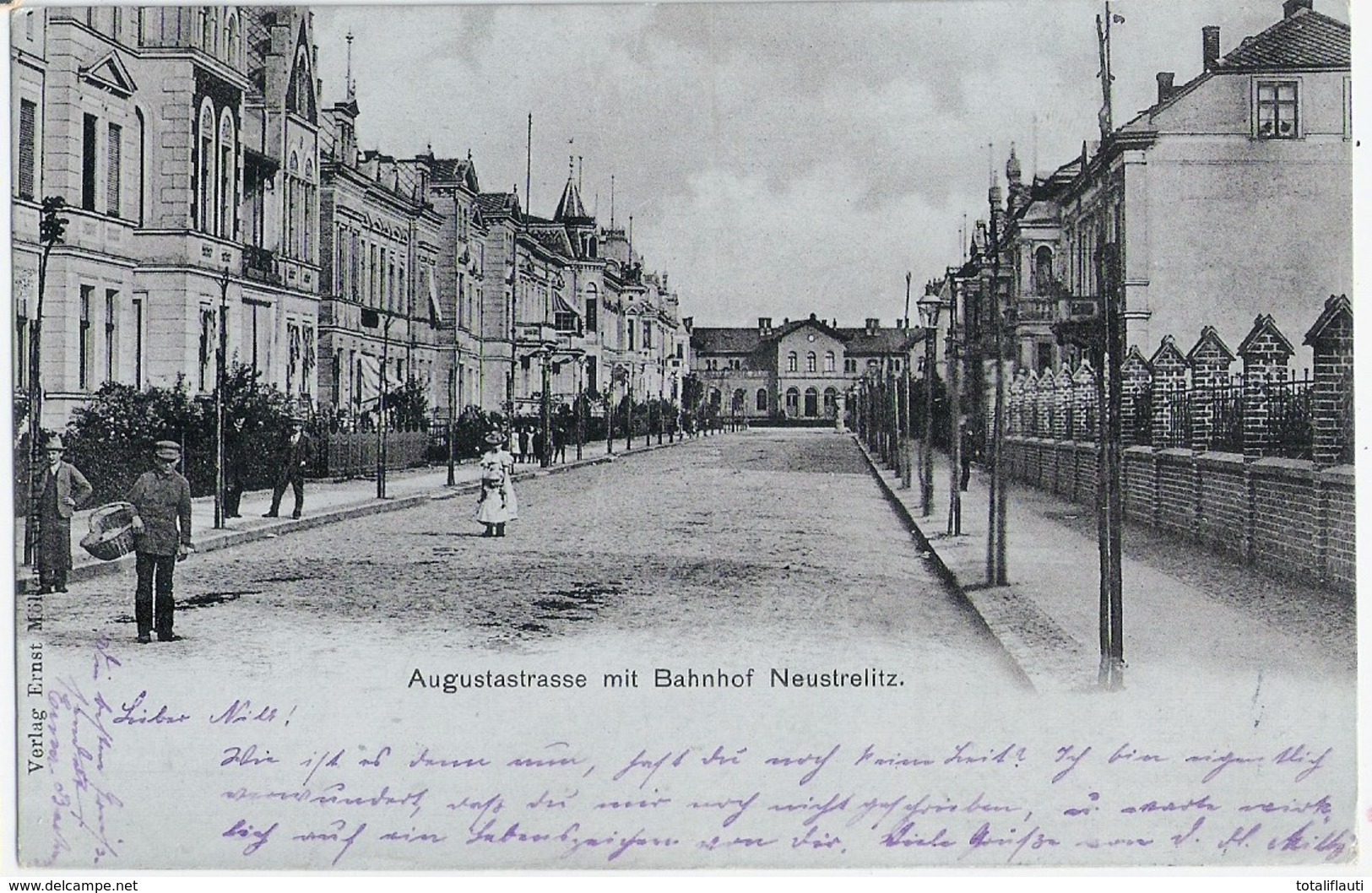 NEUSTRELITZ Augustastrasse Mit Bahnhof Belebt 8.7.1901 Gelaufen TOP-Erhaltung - Neustrelitz