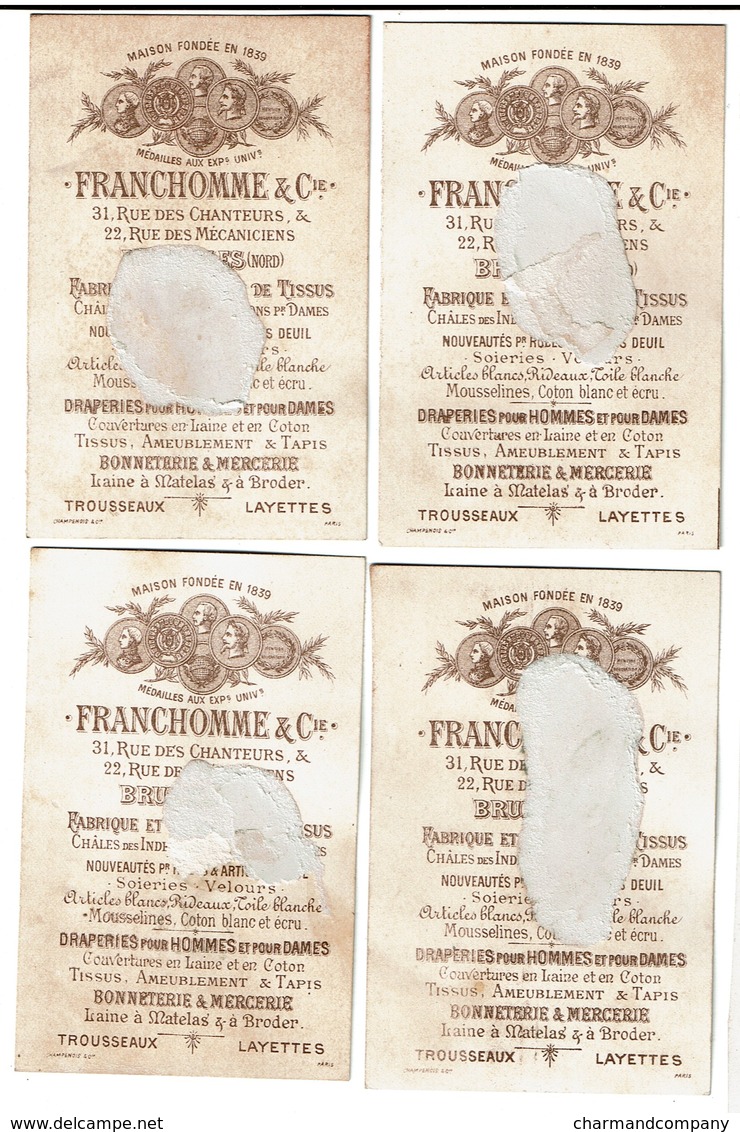 4 Cartes Réclame / Chromos Maison Franchomme & Cie Bruxelles - Bulles De Savon - Lith. Champenois & Cie - Fond Or - Autres & Non Classés