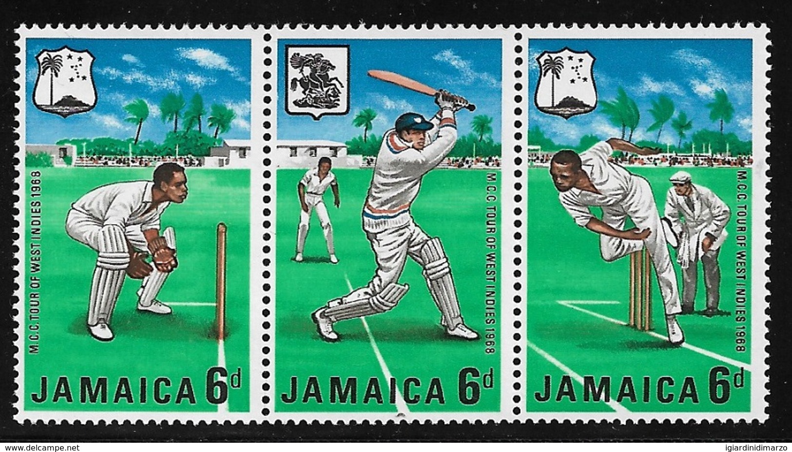 JAMAICA -1968- 3 Valori Nuovi Stl Uniti In Striscia Dedicati Ai CAMPIONATI DI CRICKET DEI CARAIBI- In Ottime Condizioni. - Cricket