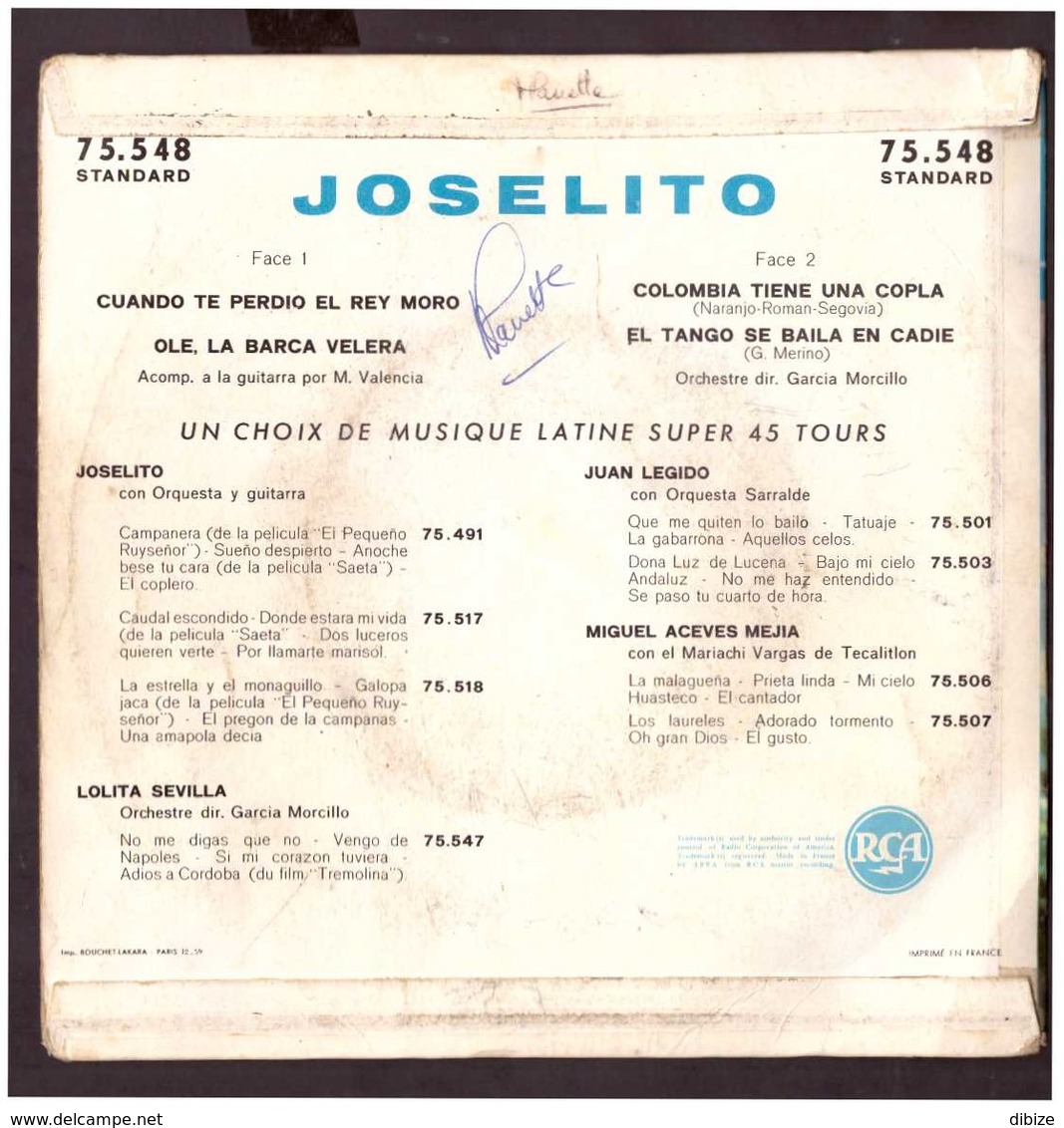 España. Disco De Vinilo A 45 Rpm. Joselito. El Rey Moro. La Barca. Colombia. El Tango. Estado Medio. - Other - Spanish Music