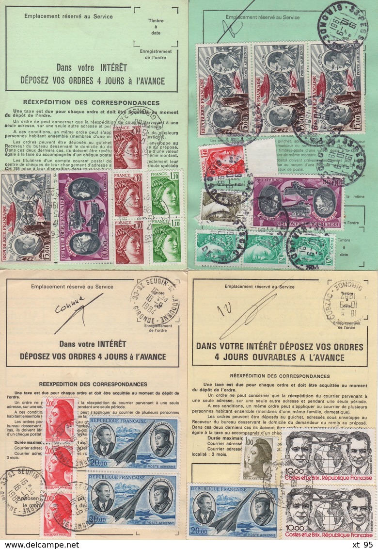 Lot De 4 Ordres De Reexpedition Differents (2 Temporaires + 2 Definitives) - Gironde - Voir Scan - 1961-....