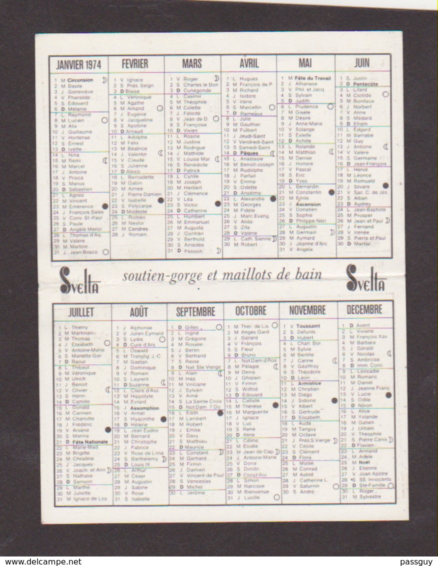 Pocket Calendar Lingerie SVELTA 1974 Calendrier De Poche - Small : 1971-80