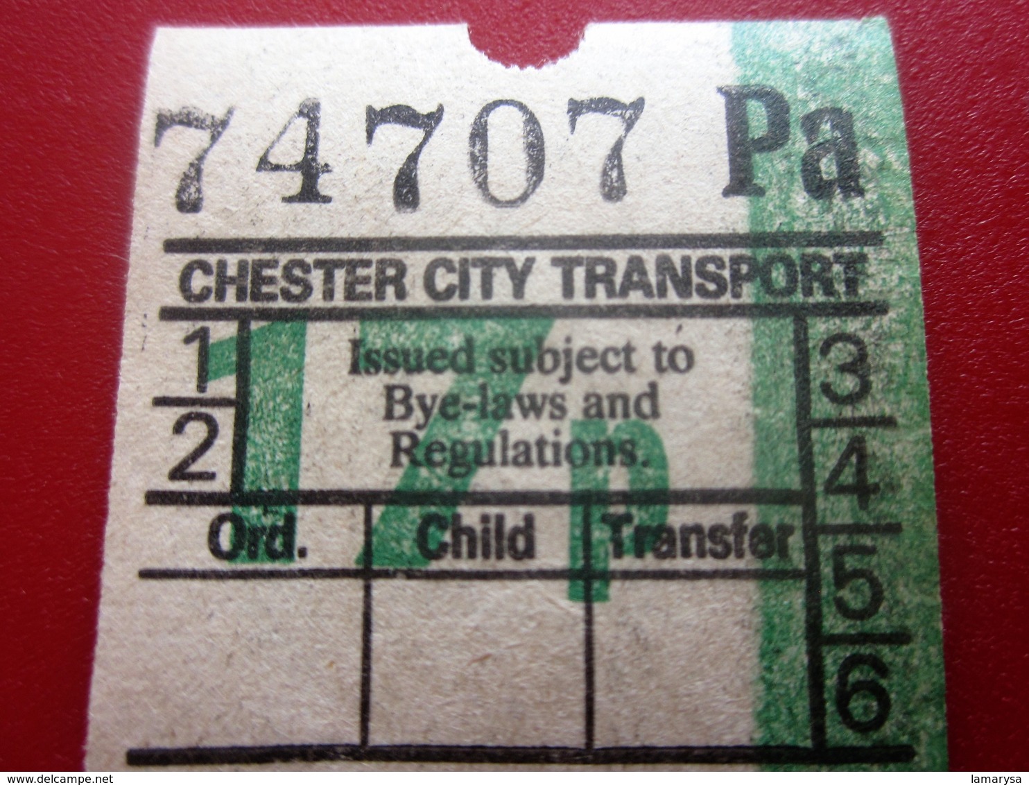 CHESTER CITY  SERVICE TRANSPORT Transportation Tickets Single Tickets Billet Ticket Metro Shuttle Service - Europe