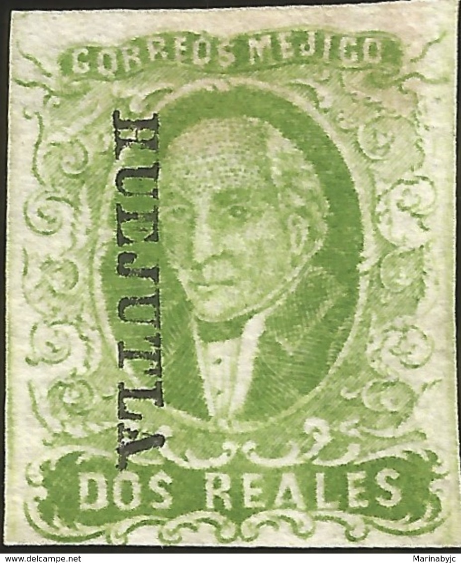 J) 1856 MEXICO, HIDALGO, 2 REALES YELLOW GREEN, HUEJUTLA DISTRICT, NICE MARGINS, MN - Messico