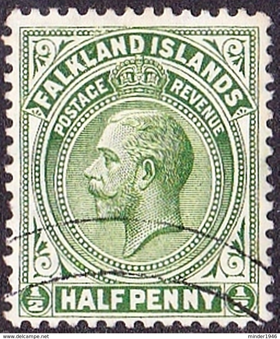 FALKLAND ISLANDS 1914 KGV 1/2d Deep Yellow-Green SG60a FU - Falkland Islands