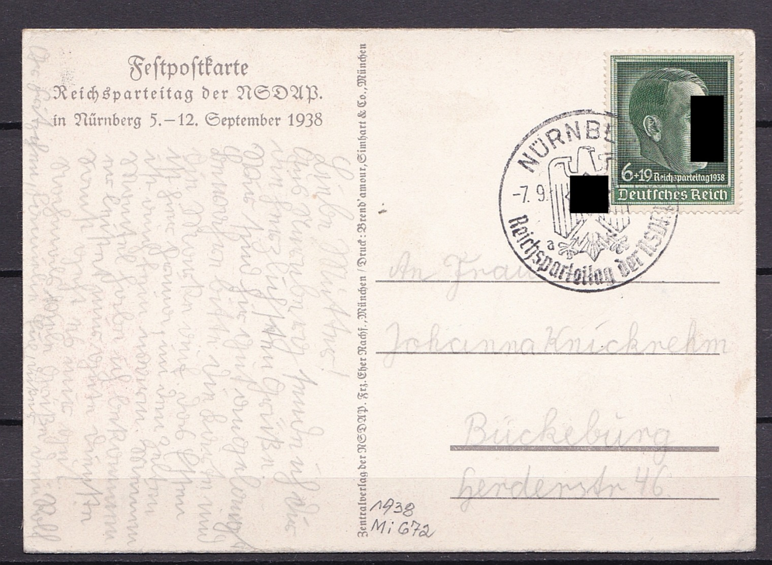 DEUTSCHES REICH Nr 672 PROPAGANDA Mit SST V. 7.9.1938 REICHSPARTEITAG - Lettres & Documents