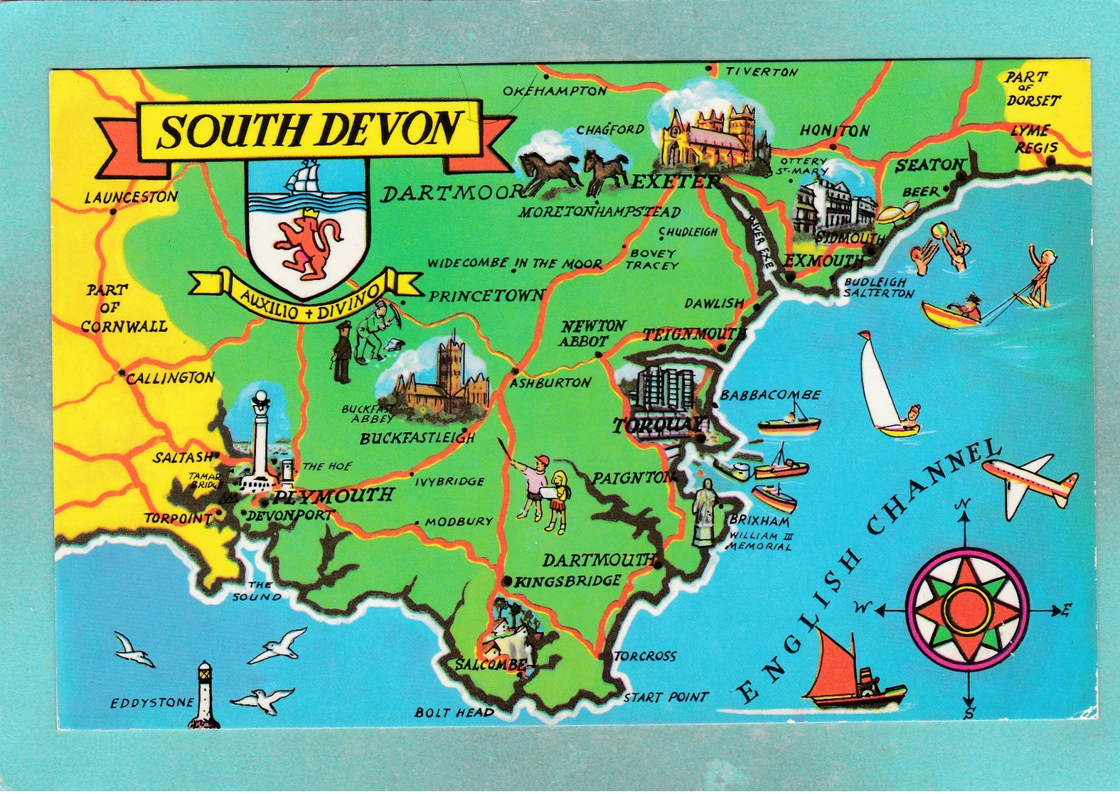 Small Post Card,Map Of South Devon,England,V104. - Other & Unclassified