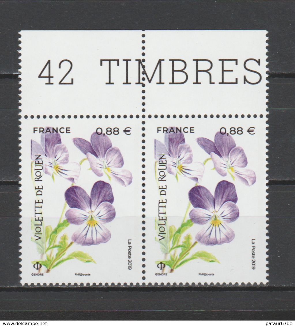 FRANCE / 2019 / Y&T N° 5321 ** : "Flore En Danger" (Violette De Rouen) De Feuille X 2 Dont 2 BdF Haut - Unused Stamps