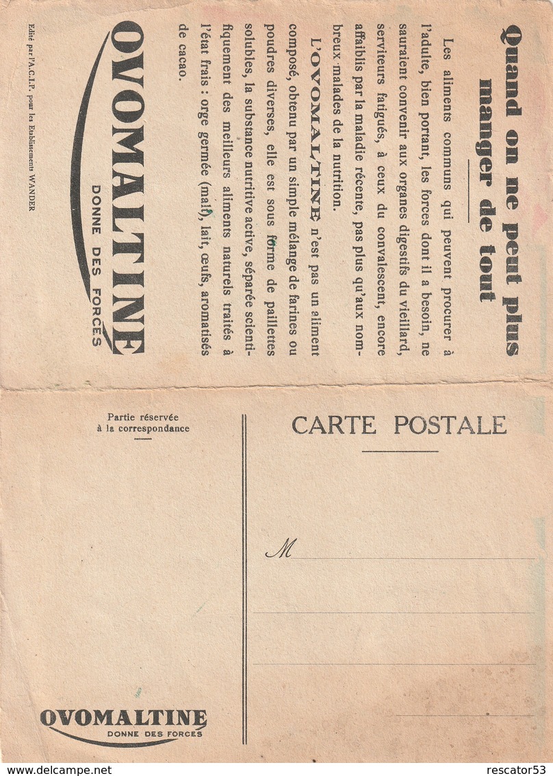 Rare Carte Double Format Découpage Pour La Marque OVOMALTINE Les Chats Jouant Au Rugby - Publicité