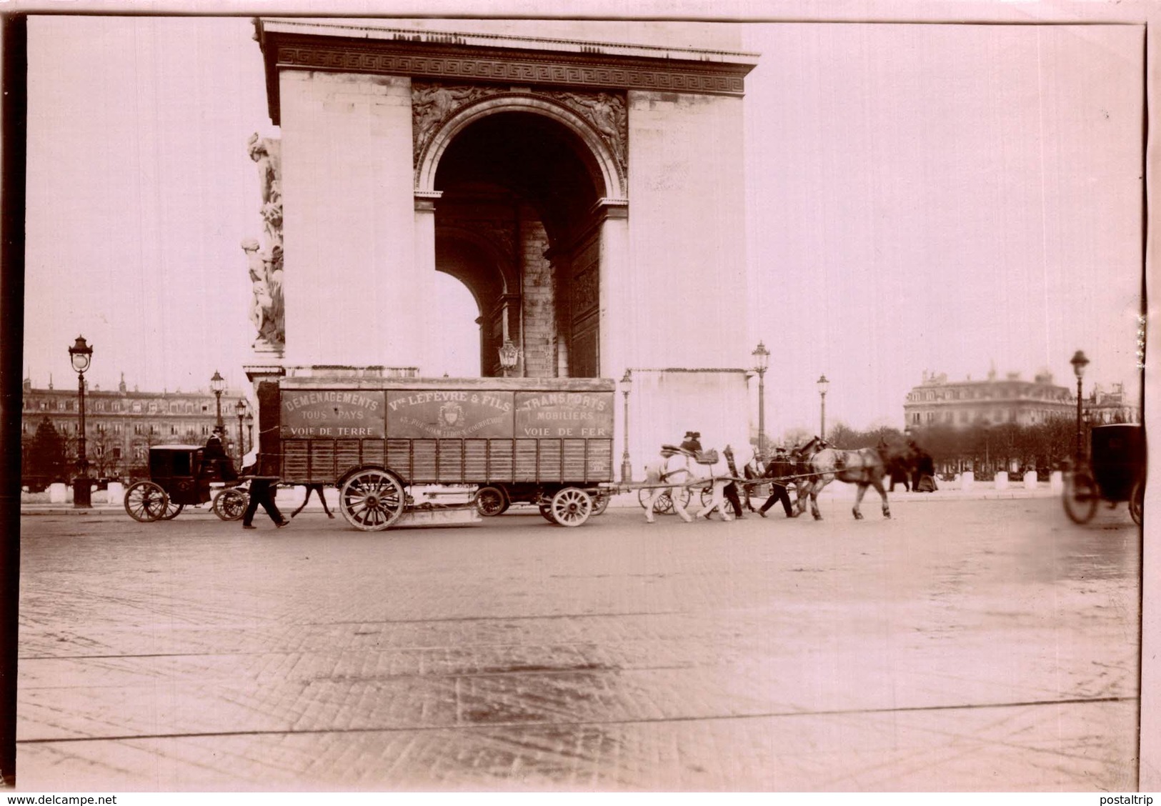 ATTELAGE   PARIS  DEMENAGEMENTS TOUS PAYS LEFEVRE ET FILS  18*13 CM Fonds Victor FORBIN 1864-1947 - Lugares