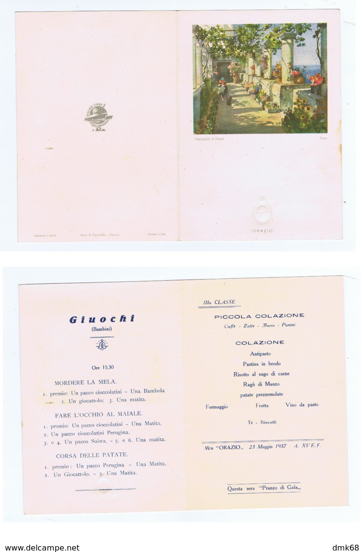 ITALIA LINE M/n ORAZIO - PAESAGGI ITALIANI '' CAPRI '' - MENU - MAGGIO 1937 - Menus