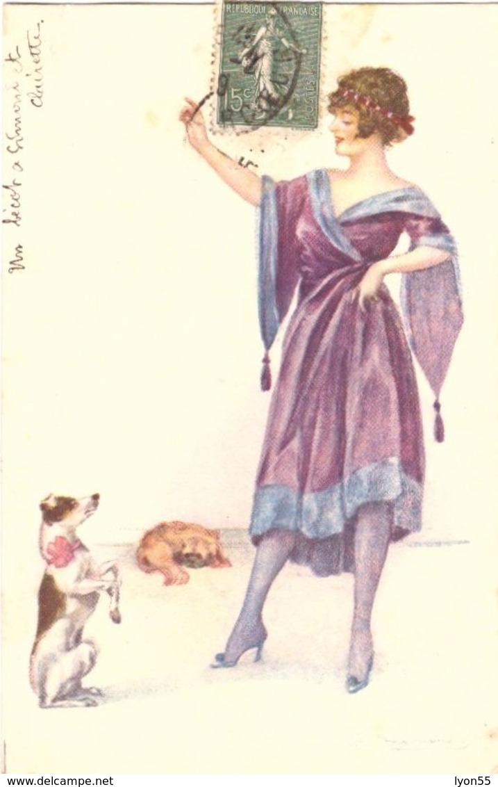 S Bompart Jeune Femme Et Cjien Dressé - Bompard, S.