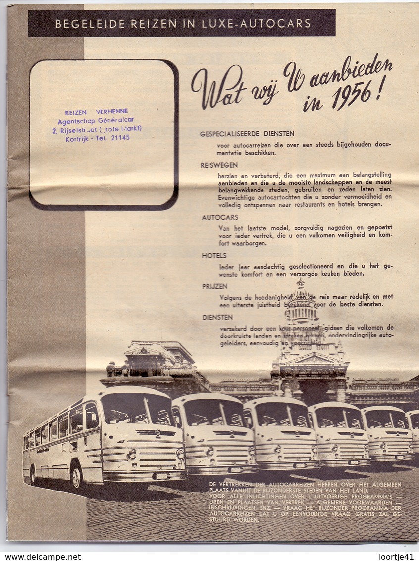 Programma Programme - Reizen Verhenne Kortrijk - 1956 - Autocars , Cruises - Programma's