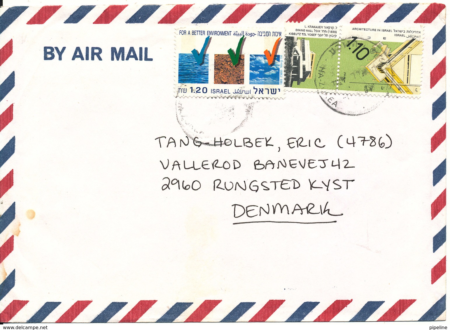 Israel Air Mail Cover Sent To Denmark - Airmail