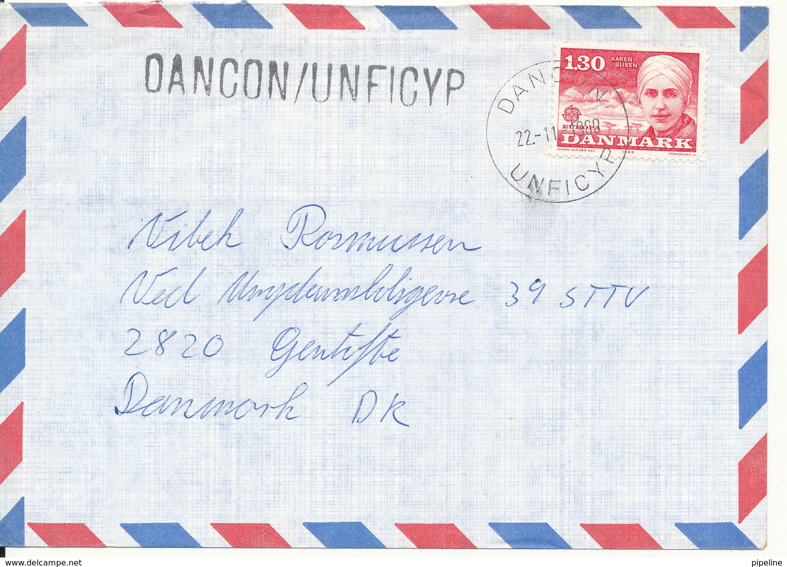 Denmark Air Mail Cover DANCON UNFICYP 22-11-1980 Single Franked EUROPA CEPT Stamp - Covers & Documents