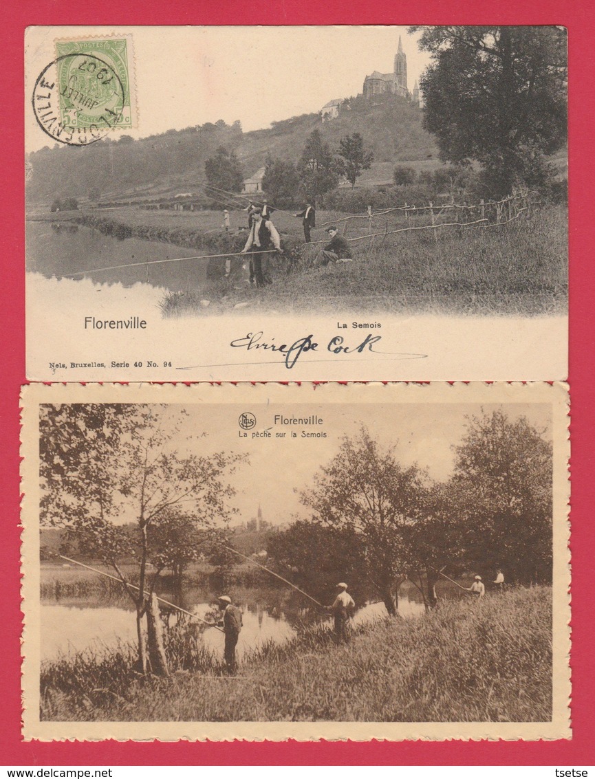 Florenville - La Pêche Sur La Semois ... 2 Cartes Postales - Plusieurs Pêcheurs / Visscher ( Voir Verso ) - Florenville