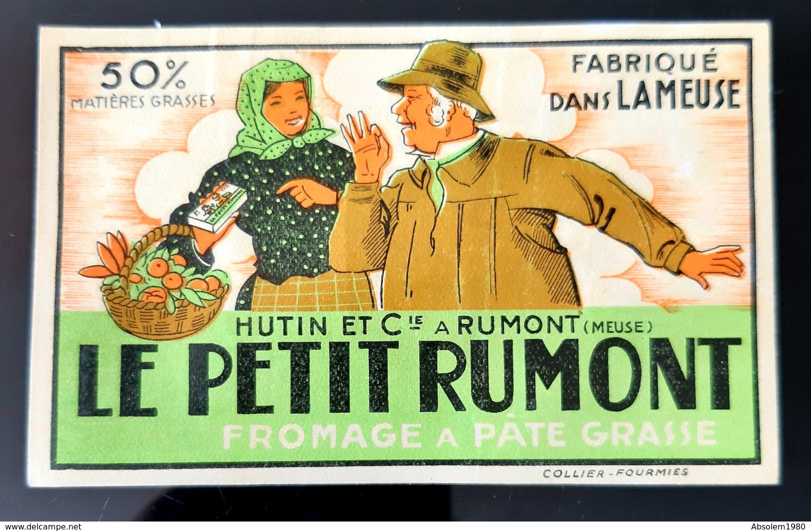 ANCIENNE ETIQUETTE HUTIN ET CIE LE PETIT RUMONT 55 FROMAGE FABRIQUE MEUSE IMP COLLIER FOURMIES ANTIQUE LABEL CHEESE - Fromage