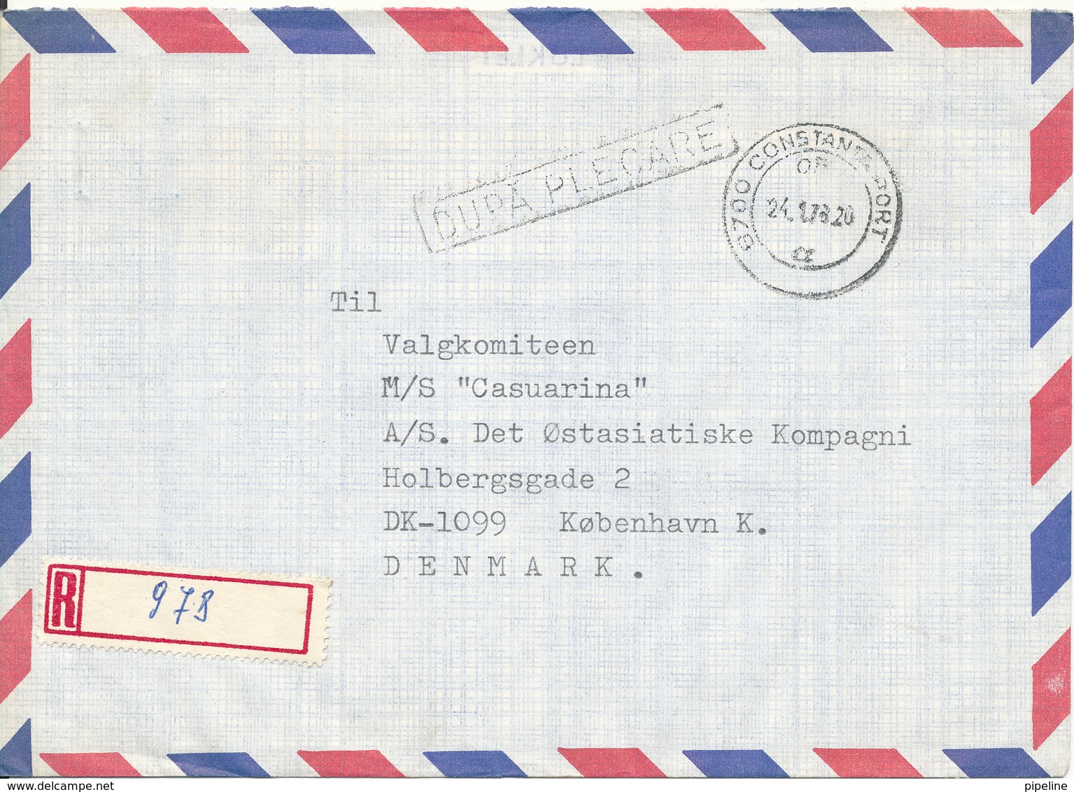 Romania Registered Air Mail Cover Sent To Denmark 24-1-1978 All Stamps Are On The Backside Of The Cover - Covers & Documents