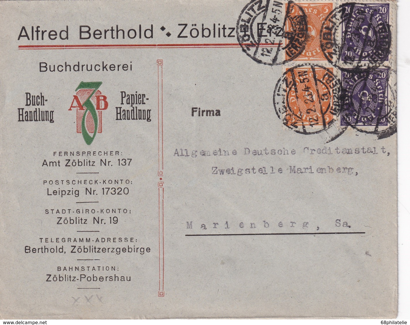 ALLEMAGNE  1923 LETTRE DE ZÖBLITZ - Storia Postale