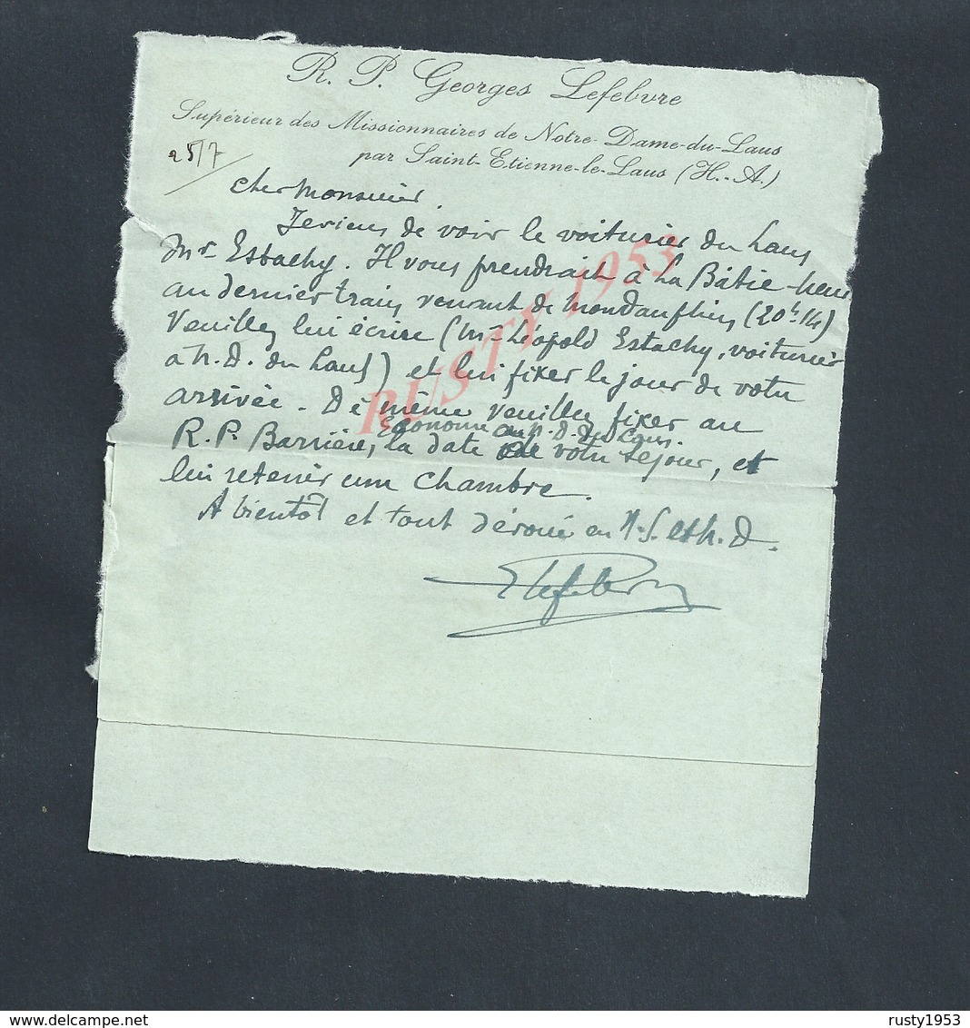 CARTE LETTRE SUR TIMBRE  PAIX + CARTE ECRITE DE R P GEORGES LEFEVRE SUPÉRIEUR DES MISSIONNAIRES DE NOTRE DAME DU LAUS : - 1932-39 Paix