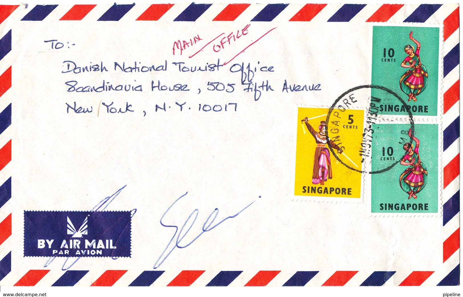 Singapore Air Mail Cover Sent To Denmark 1-11-1973 Topic Stamps (there Is A Tearon The Cover Below The Stamps - Singapore (1959-...)