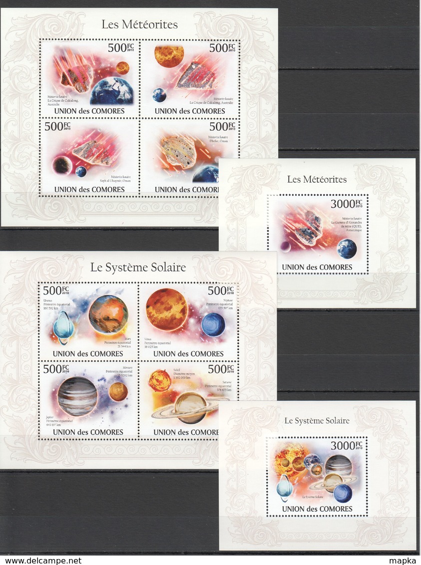 C1025 2010 DES COMORES SPACE PLANETS METEORITES MICHEL 48 € 2KB+2BL MNH - Andere & Zonder Classificatie