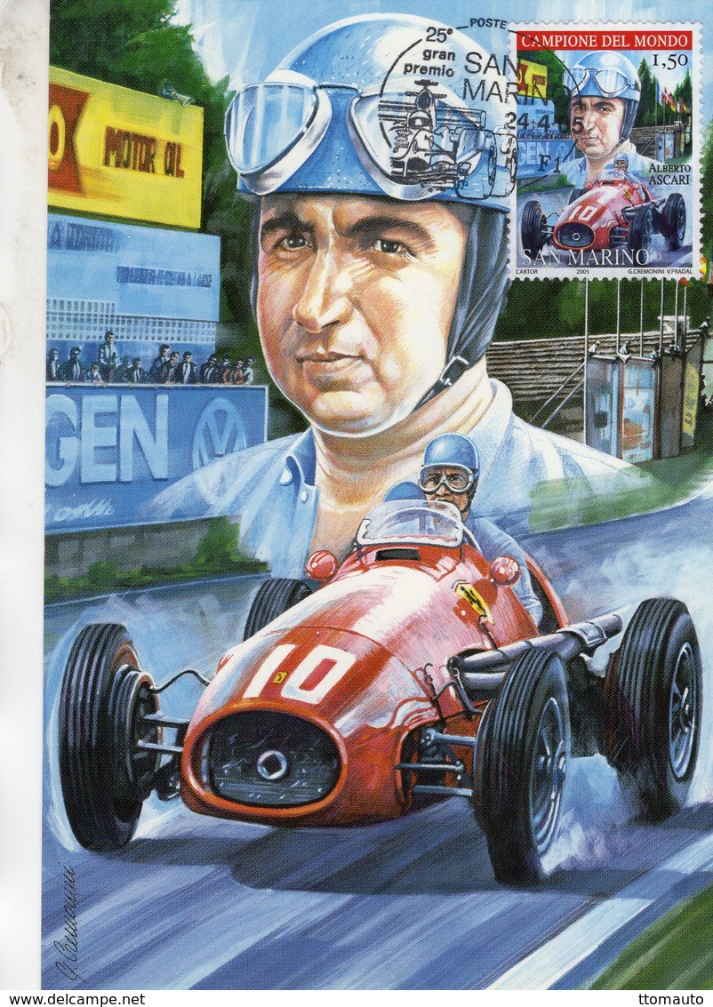 Alberto Ascari - Ferrari 500 - Artiste:Giovanni Cremonini - San Marino Maxi Carte   - Premier Jour/FDC - Auto's