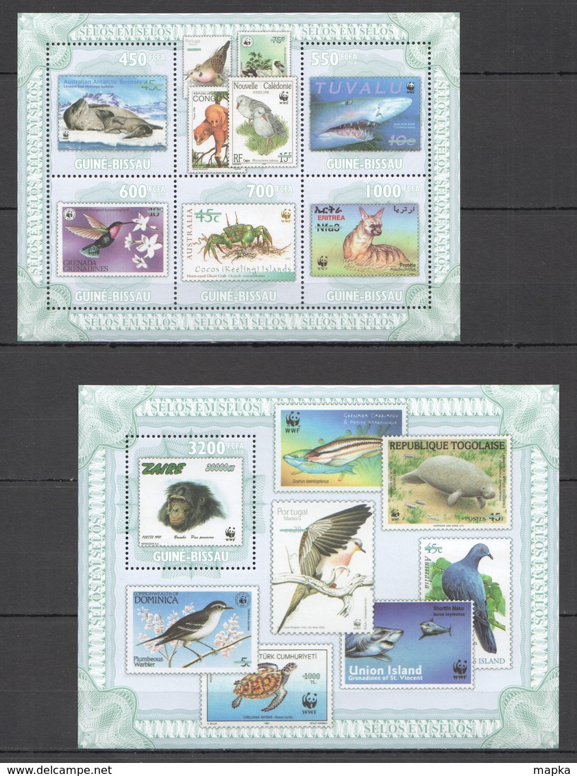 T057 2010 GUINEA-BISSAU FAUNA WWF BIRDS ANIMALS STAMPS ON STAMPS KB+BL MNH - Autres & Non Classés