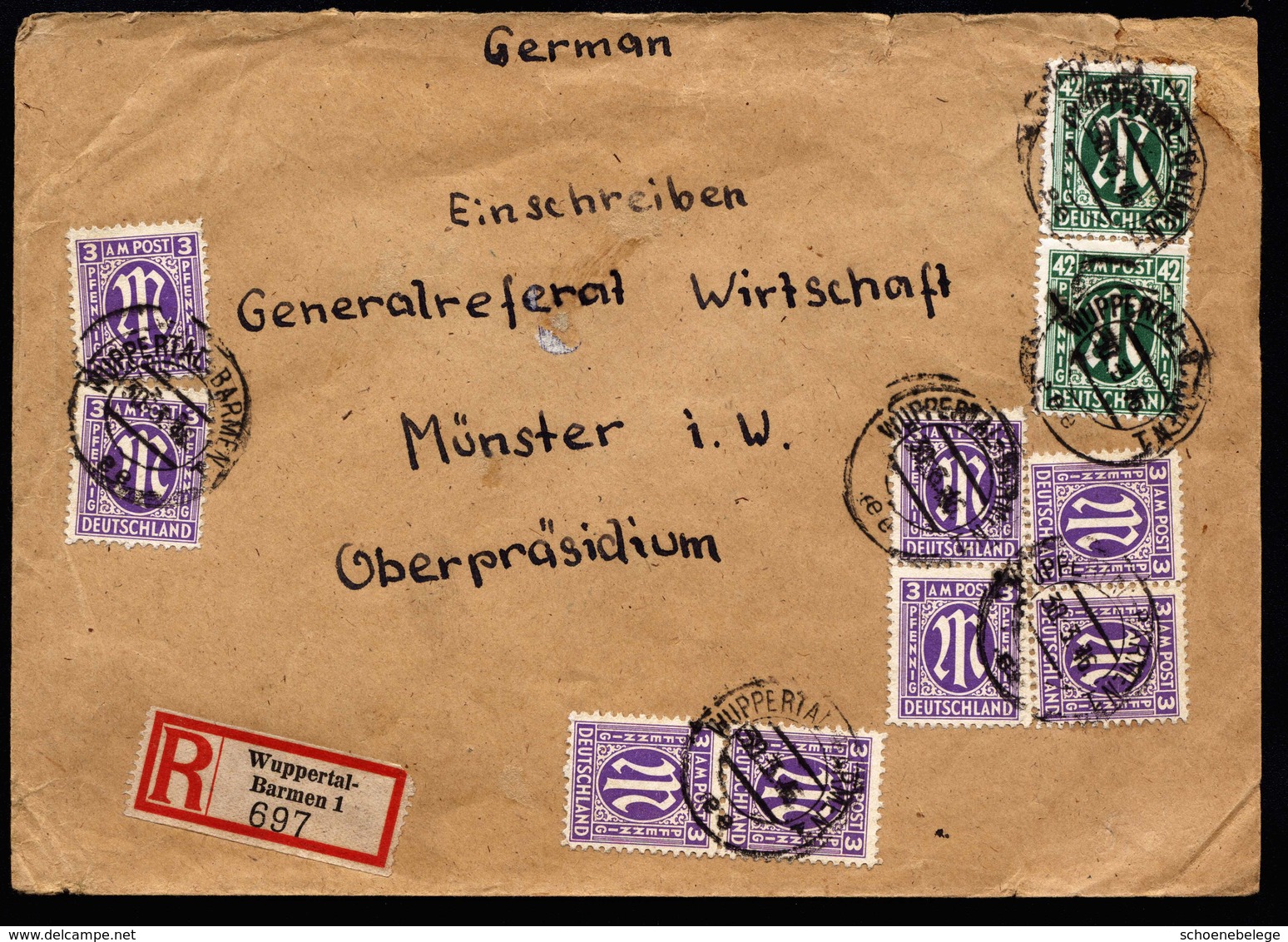 A6227) Bizone R-Brief Wuppertal 30.03.46 N. Münster - Cartas & Documentos