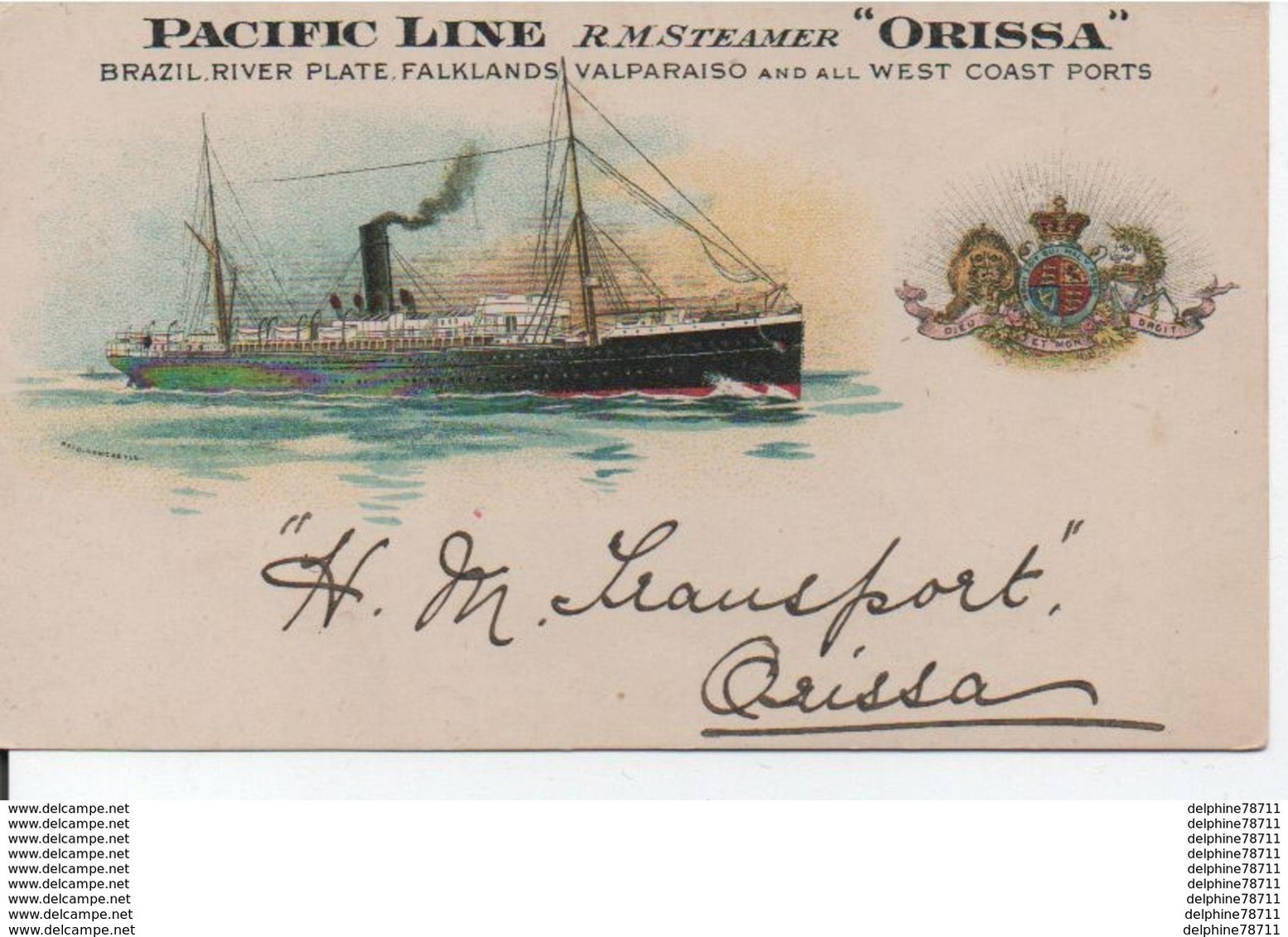 Pacific Line RM STEAMER "Orissa" Brazil River Plate - Steamers