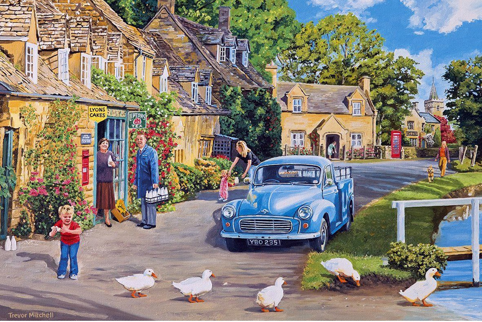 №163.73 Postcard Modern New Rare People Summer Kids Feed The Geese Beautiful City Blue Car - Contemporain (à Partir De 1950)